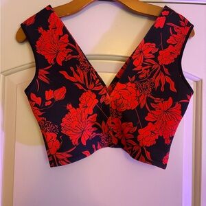 Clover Canyon Crop Top! Gorgeous and Rare Find! Floral Red and Black Women's Top